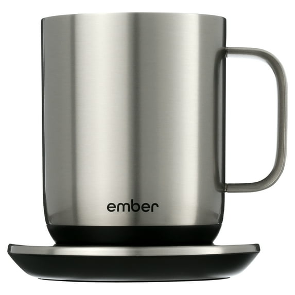 Ember Temperature Control Smart Mug 2, 10 oz, Stainless Steel, Up To 1.5-hr Battery Life - App Controlled Heated Coffee/Tea Mug - Improved Design