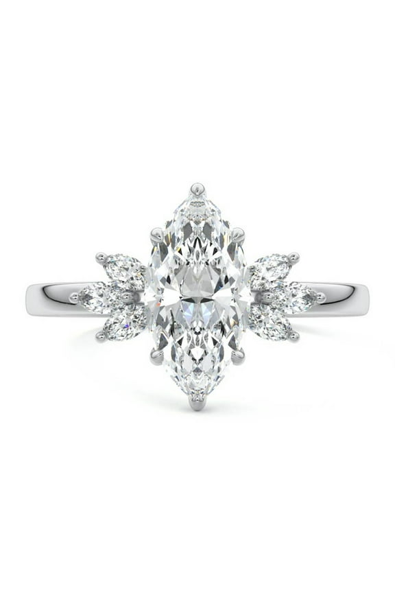 Marquise Cut 1.7 Ct Moissanite Engagement Ring - 14K White Gold Plated Wedding Ring - Wedding Anniversary Gifts - Valentine Proposal Ring - Promise Gift for her - New Year Gift