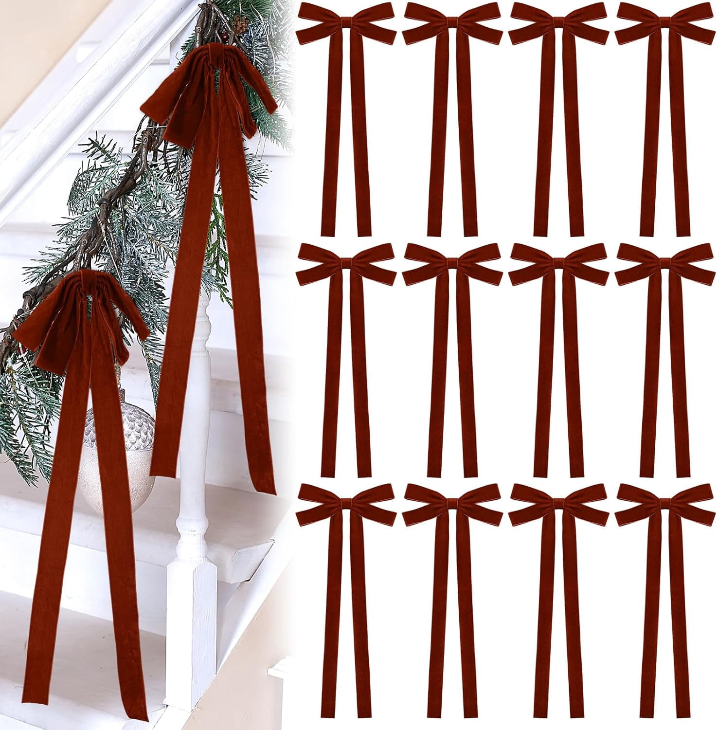 EmberHaven 12 Pcs 10 X 24inch Velvet Christmas Bow Extra Large ...