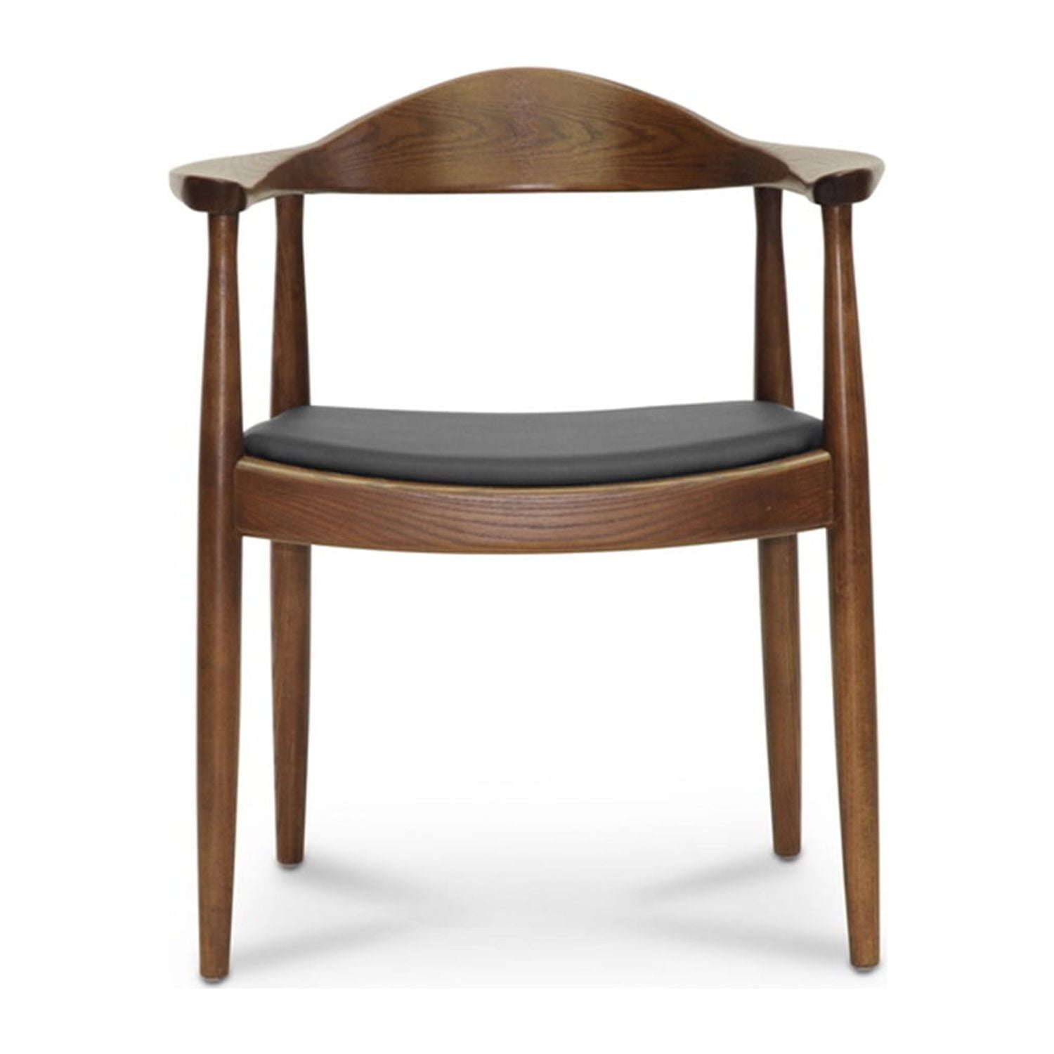 Mid-Century Modern Walnut and Black Faux Leather Arm Chair