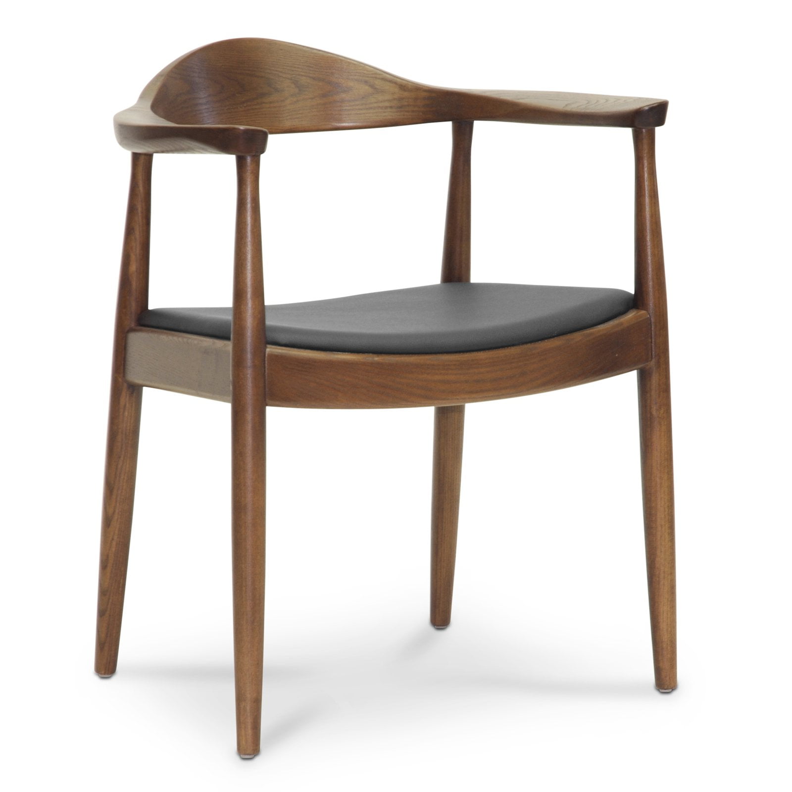 Mid-Century Modern Walnut and Black Faux Leather Arm Chair
