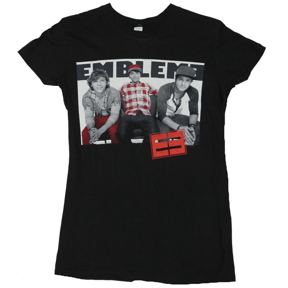Emblem Girls Juniors T-Shirt - Black White And Red Photo Image (X-Small)