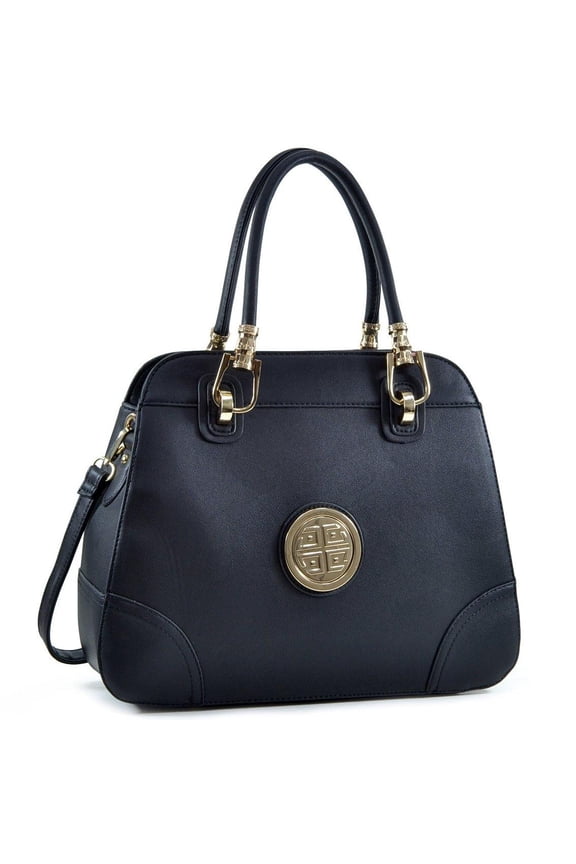 Emblem Metal Hinge Handle Tote Bags for Women Designer Shoulder Handbags with Removable Shoulder Strap