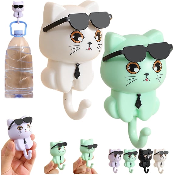 Emboadlie - Cool Cat Key Holder, Cute Key Holder for Wall Decor, 2025 New Adhesive Cute Cat Key Holder for Wall, Creative Adhesive Cat Hook for Hanging Key Clothes Bag Hat Towel (B)