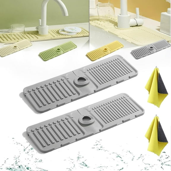 Emboadlie Draining Mat, 2024 New Tidy Splash Draining Mat, Tidy Splash Faucet Guard & Draining Mat, Kitchen Splash Guard for Sink, Silicone Faucet Mat for Kitchen Sink, Tidy Splash Sink Mat(Gray,2)