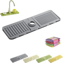 Emboadlie Faucet Guard & Draining Mat, 2024 Silicone Splash Faucet Guard with 5 Outlet & Adjustable Faucet Hole, Sink Draining Mat Behind Faucet to Keep Kitchen Clean (Green, 44.5*14cm/17.5*5.5in)