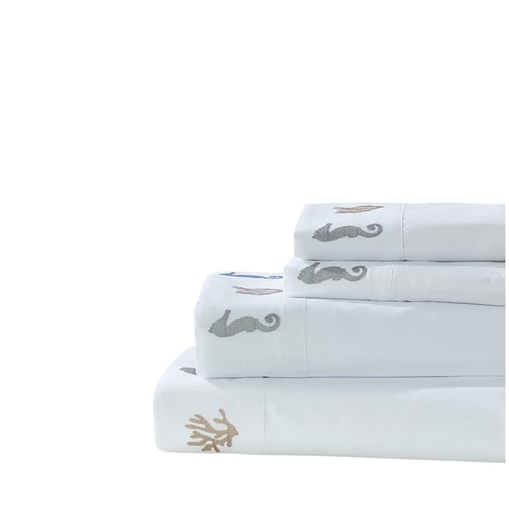 Emboidered Seahorse and Coral Sheet Set Twin