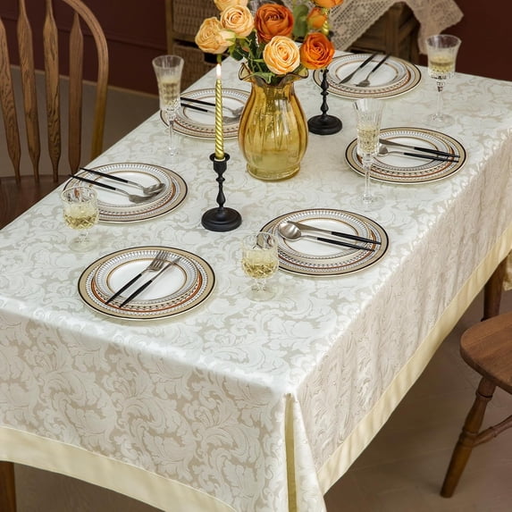 Emboss Style Textured Tablecloth Waterproof Solid Bordered Retro Tablecloths Classic Luxurious Washable Rectangle/Oblong Table Cloth,Kitchen Dinning Decor 60x84 Inch
