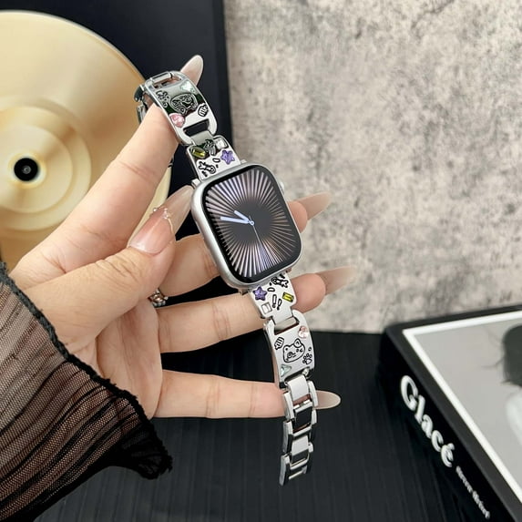 Embossed Animals Watch Band Compatible with Apple Watch 38/40/41/42mm(S10), Bracelet Metal Wristband Fancy Strap for iWatch Series 10 9 8 SE 7 6 5 4 3 2 1 Ultra Women Girls, Silver