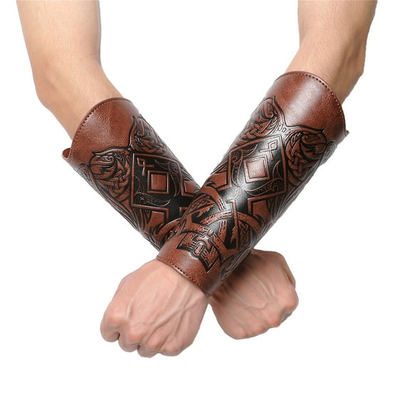Embossed Arm Bracers Retro Leather Gauntlets Guards for and LARP Events