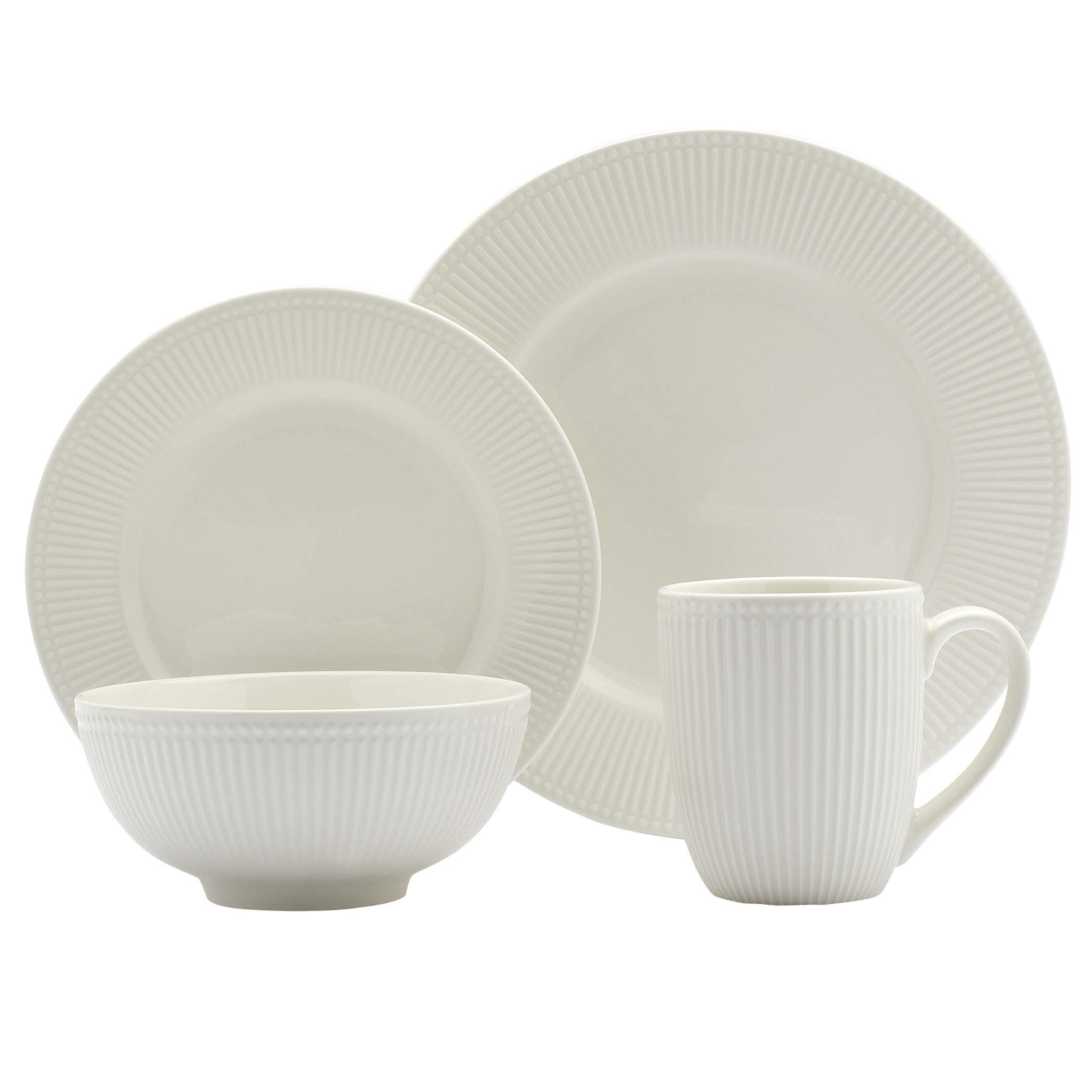 Embossed Bone White Porcelain Round Dinnerware Collection Chip