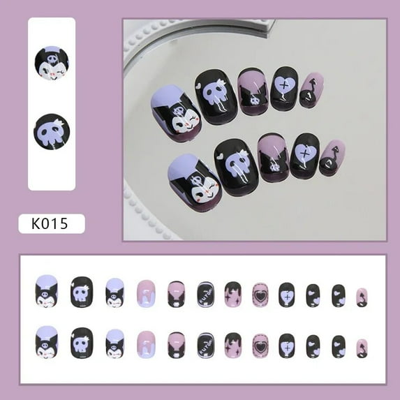 Embossed Cartoon Kids Nails for Girls Pink Rabbit Acrylic Press on Nails Short Full Cover Nail Tips Removable Nail Art