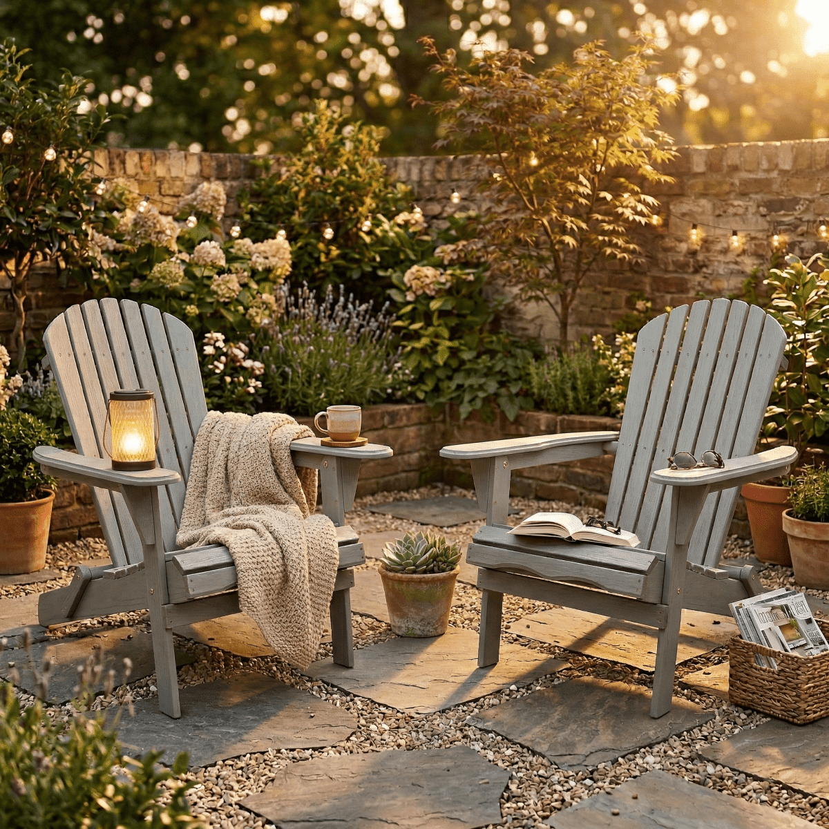 Embossed Cedar Wood Folding Adirondack Chair Set of 2, Outdoor Wooden Lounge Patio Chair with Smooth Finish, Foldable Garden Chair for Lawn Backyard, Gray