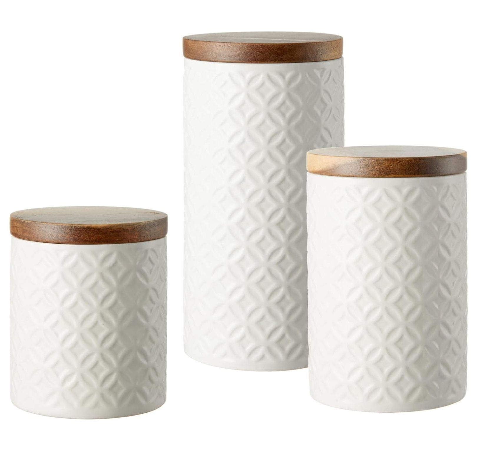 Embossed Ceramic Canister Set 3piece Storage Jars Food Containers with