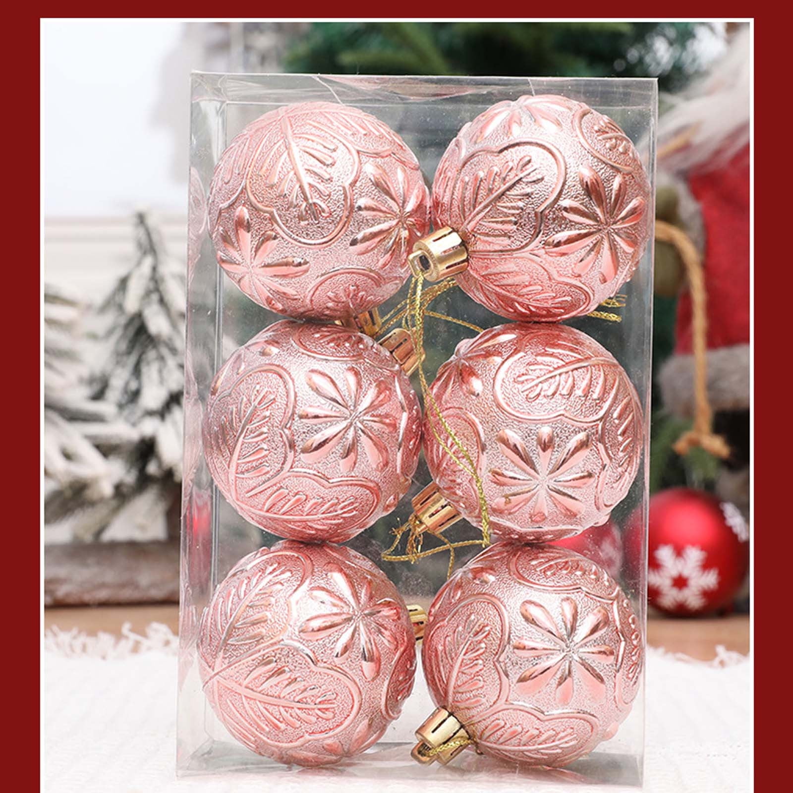Embossed Christmas hanging ornament, 6cm plastic decorative ball with