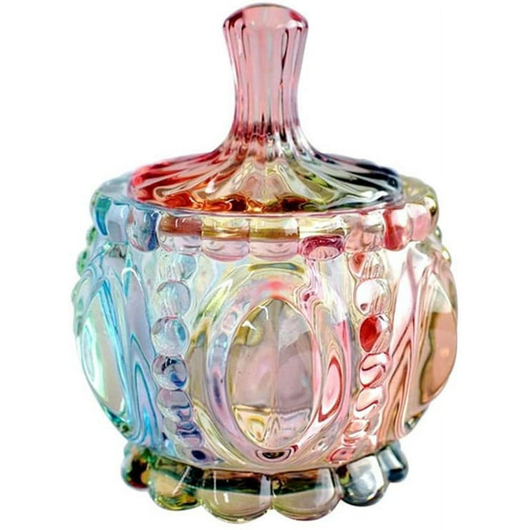 Colorful Embossed Glass Candy Jars with Lids 