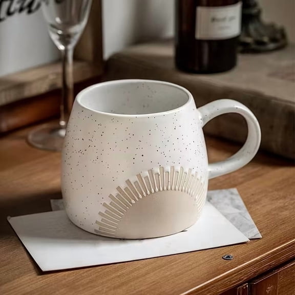 Elegant Embossed Crown Belly Cup - Large Capacity Ceramic Coffee Mug for Home & Office, Retro European & American Style