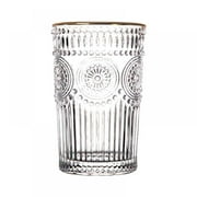 KARLSITEK Embossed Drinking Glass Gold Rim Water Glass Baroque Clear Crystal Unleaded Wine Milk Juice Coffee Glass ,Makeup Brush/Pen/Pencil/Toothbrush Holder