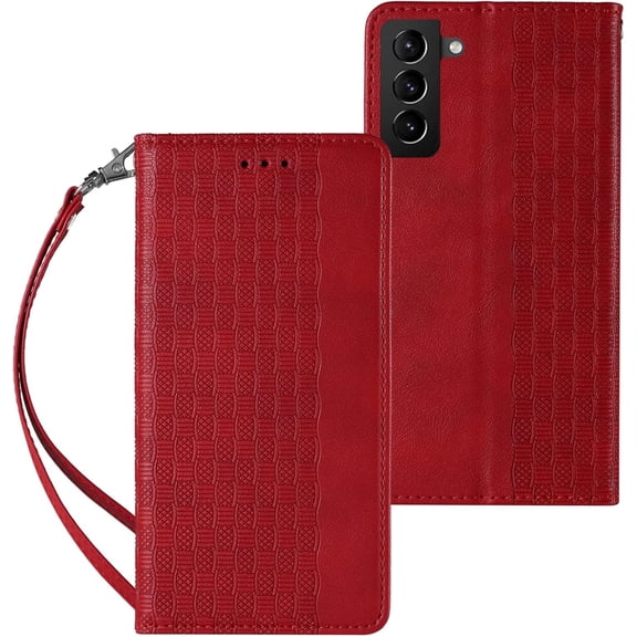 Embossed Flip Wallet Leather Phone Case for Samsung Galaxy S23 S22 S21 Ultra Plus FE, Hanging Rope, Stand, Card Holder Back Cover, Personalized Pattern Bracket Shell(Red,S23)