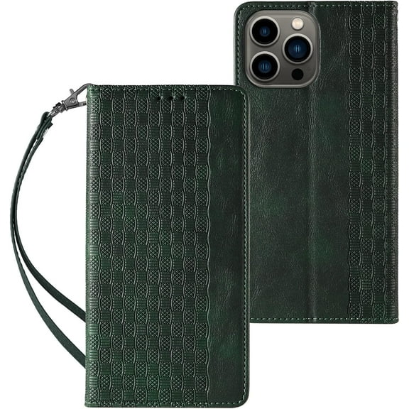 Embossed Flip Wallet Leather Phone Case for iPhone 14 13 12 11 Pro Max Plus Mini, Hanging Rope, Stand, Card Holder Back Cover, Personalized Pattern Bracket Shell(Green,11)