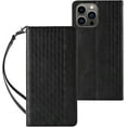 thumbnail image 1 of Embossed Flip Wallet Leather Phone Case for iPhone Pro Max/Plus/Pro 15, Hanging Rope, Stand, Card Holder Back Cover, Personalized Pattern Bracket Shell Black, 1 of 8
