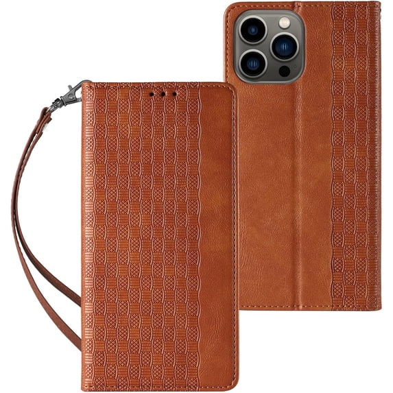 Embossed Flip Wallet Leather Phone Case for iPhone X XS XR SE 8 7 6 6S Plus Max, Hanging Rope, Stand, Card Holder Back Cover, Personalized Pattern Bracket Shell(Brown,X/XS)