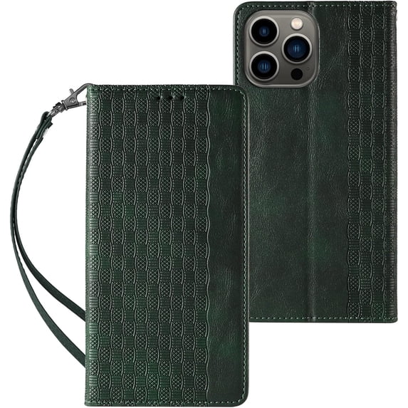 Embossed Flip Wallet Leather Phone Case for iPhone X XS XR SE 8 7 6 6S Plus Max, Hanging Rope, Stand, Card Holder Back Cover, Personalized Pattern Bracket Shell(Green,XR)