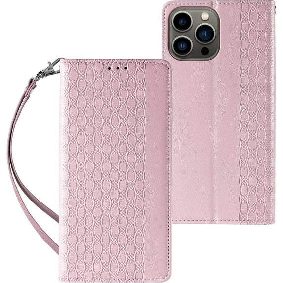 Embossed Flip Wallet Leather Phone Case for iPhone X XS XR SE 8 7 6 6S Plus Max, Hanging Rope, Stand, Card Holder Back Cover, Personalized Pattern Bracket Shell(Pink,7/8)