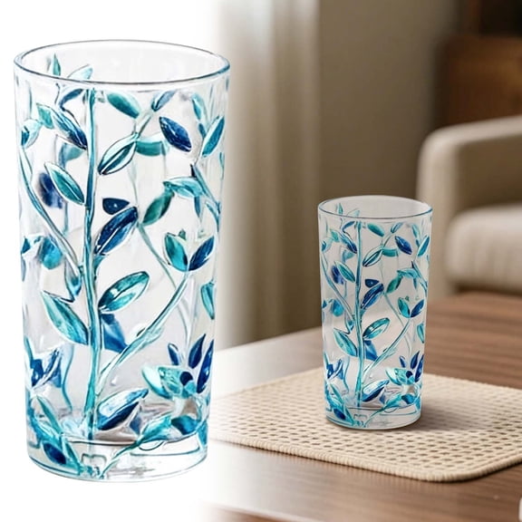 Embossed Floral Glass Cup,18oz High Borosilicate Hand-Painted Drinking Glass,2.91"×5.67",1PC,Blue