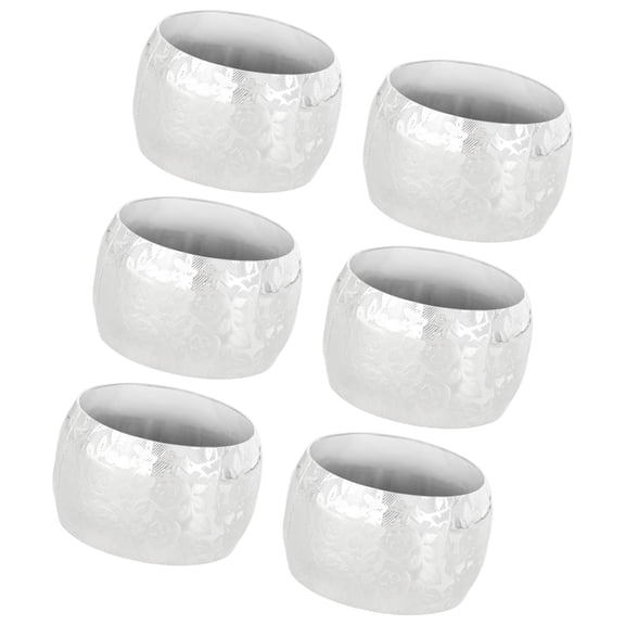 Embossed Floral Metal Napkin Rings Set Of 6 For Dining Table Setting And Decors