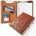 thumbnail image 1 of Embossed Floral PU Leather A4 Zippered Portfolio Organizer, 3 Ring Binder Business Padfolio with Writing Notepad, fits A4 Document and 9.7" Tablet, Professional Pad Case for Office Meeting, 1 of 6
