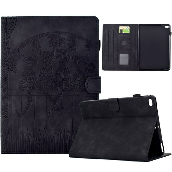 Case for iPad Mini & iPad Mini 2 & iPad Mini 3 & iPad Mini 4 & iPad Mini 5 PU Leather Embossed Flower Cats Smart Cover Case with Auto Sleep/Wake,Black