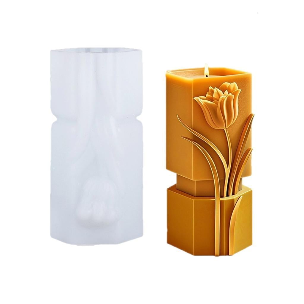 Embossed Flower Cylinder Silicone Candle Molds for Epoxy Resin Handmade ...