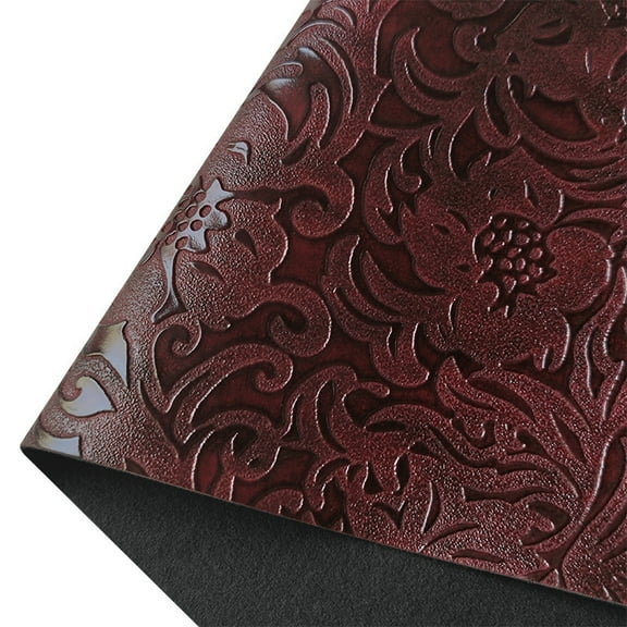 Embossed Flower Pattern Imitation Leather Fabric for DIY Leather Crafts Bags Making Accessories Dark Red 30x135cm