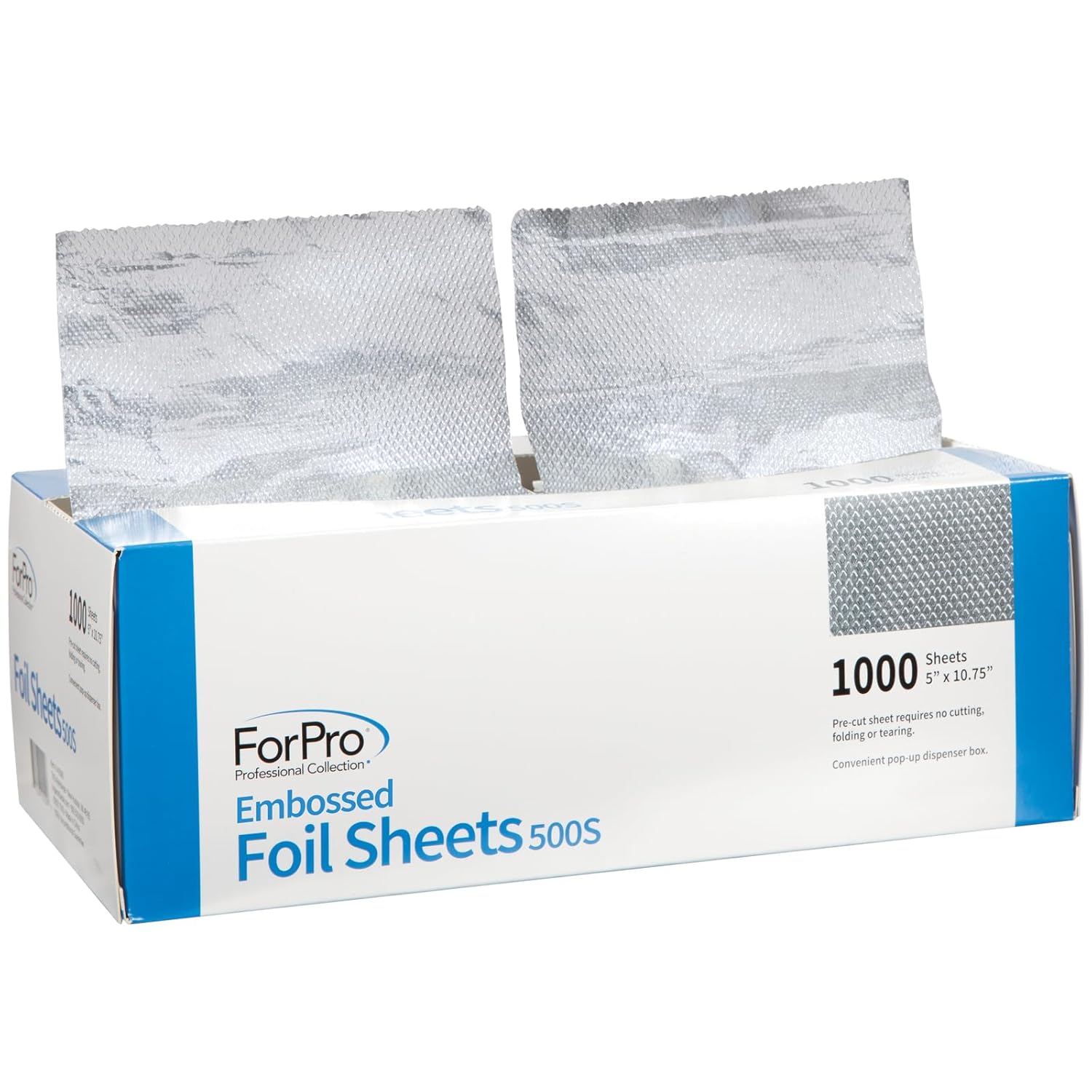 Embossed Foil Sheets 500S, Aluminum Foil, Pop-Up Foil Dispenser, Hair Foils for Color Application and Highlighting Services, Food Safe, 5" W x 10.75" L, 1000-Count