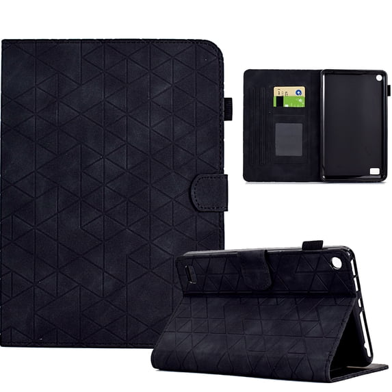 Embossed Folio Flip Smart Case for Amazon Fire HD 7 2019/2017/2015, Premium PU Leather Kickstand Card Slots Magnetic Auto Sleep / Wake with Pen Slot Case for Fire HD 7 2019/2017/2015, Black