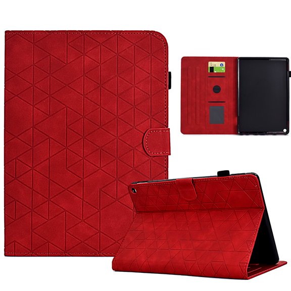 Embossed Folio Flip Smart Case for Amazon Fire HD10 / HD10 Plus 13th Generation 2023, Premium PU Leather Kickstand Card Slots Magnetic Auto Sleep / Wake with Pen Slot Case, Red