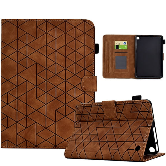 Embossed Folio Flip Smart Case for Amazon Kindle Fire 7 12th Gen 2022, Premium PU Leather Kickstand Card Slots Magnetic Auto Sleep / Wake with Pen Slot Case for Kindle Fire 7 12th Gen 2022, Brown