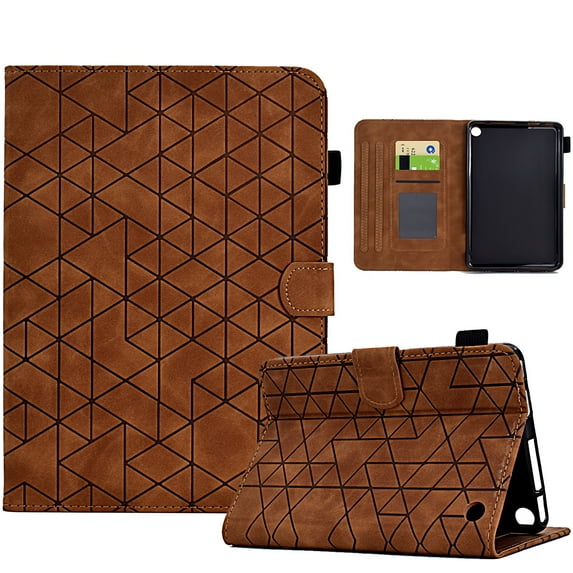 Embossed Folio Flip Smart Case for Amazon Kindle Fire 7 12th Gen 2022, Premium PU Leather Kickstand Card Slots Magnetic Auto Sleep / Wake with Pen Slot Case for Kindle Fire 7 12th Gen 2022, Brown