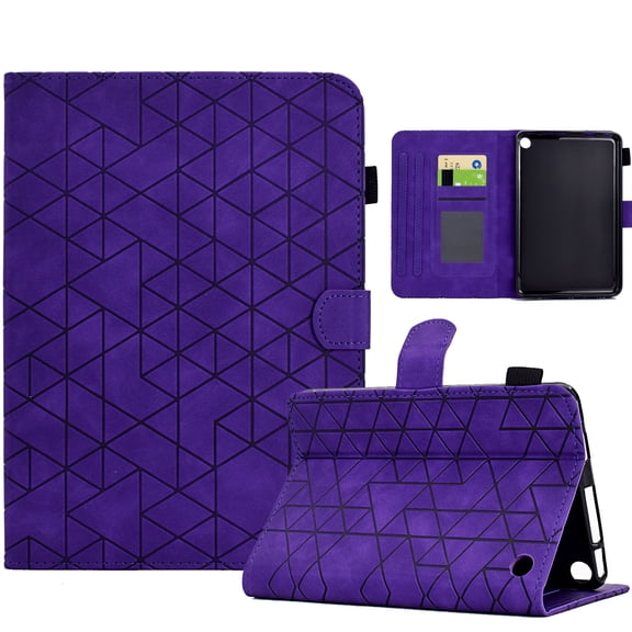 Embossed Folio Flip Smart Case for Amazon Kindle Fire 7 12th Gen 2022, Premium PU Leather Kickstand Card Slots Magnetic Auto Sleep / Wake with Pen Slot Case for Kindle Fire 7 12th Gen 2022, Purple