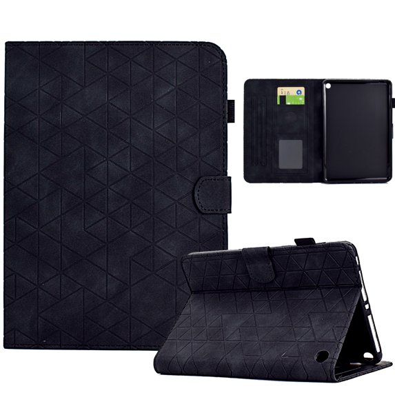 Embossed Folio Flip Smart Case for Amazon Kindle Fire HD8 / HD8 Plus 2020/2022/2024, Premium PU Leather Kickstand Card Slots Magnetic Auto Sleep / Wake with Pen Slot Case, Black