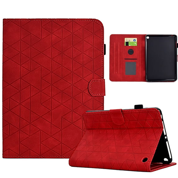 Embossed Folio Flip Smart Case for Amazon Kindle Fire HD8 / HD8 Plus 2020/2022, Premium PU Leather Kickstand Card Slots Magnetic Auto Sleep / Wake with Pen Slot Case, Red