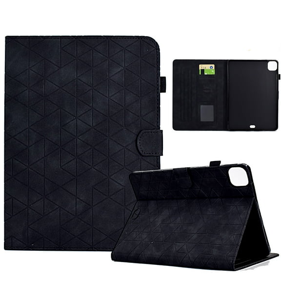Embossed Folio Flip Smart Case Cover for iPad Pro 11 2022/2021/2020/2018/Air 4/Air 5, Premium PU Leather Kickstand Card Slots Magnetic Auto Sleep / Wake with Pen Slot Case, Black