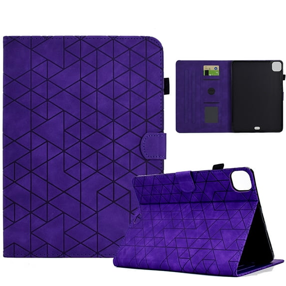 Embossed Folio Flip Smart Case Cover for iPad Pro 11 Inch 5th Generation 2024, Premium PU Leather Kickstand Card Slots Magnetic Auto Sleep / Wake with Pen Slot Case for iPad Pro 11 2024, Purple