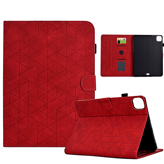 Embossed Folio Flip Smart Case Cover for iPad Pro 11 Inch 5th Generation 2024, Premium PU Leather Kickstand Card Slots Magnetic Auto Sleep / Wake with Pen Slot Case for iPad Pro 11 2024, Red