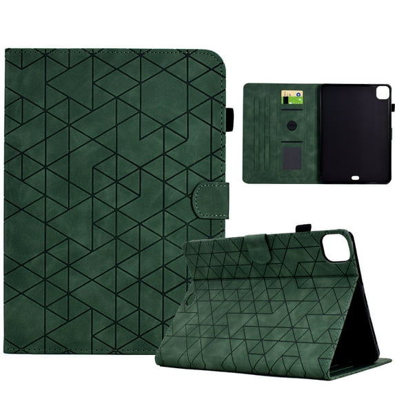 Embossed Folio Flip Smart Case Cover for iPad Pro 11 Inch 5th Generation 2024, Premium PU Leather Kickstand Card Slots Magnetic Auto Sleep / Wake with Pen Slot Case for iPad Pro 11 2024, Green