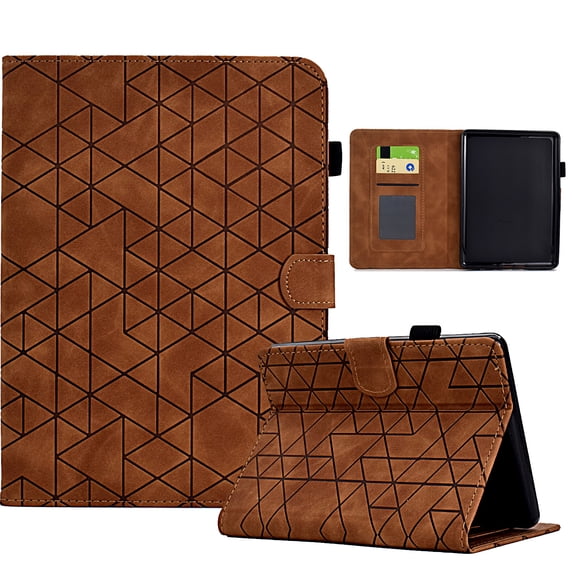 Embossed Folio Flip Smart Case for Kindle Paperwhite (11th Generation) 2021, Premium PU Leather Kickstand Card Slots Magnetic Auto Sleep / Wake with Pen Slot Case for Paperwhite 2021, Brown