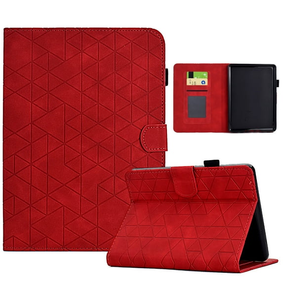 Embossed Folio Flip Smart Case for Kindle Paperwhite (11th Generation) 2021, Premium PU Leather Kickstand Card Slots Magnetic Auto Sleep / Wake with Pen Slot Case for Paperwhite 2021, Red