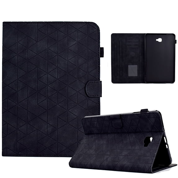 Embossed Folio Flip Smart Case for Samsung Galaxy Tab A 10.1" 2016 SM-T580/SM-T585, Premium PU Leather Kickstand Card Slots Magnetic Auto Sleep / Wake with Pen Slot Case for Tab A 10.1" 2016, Black