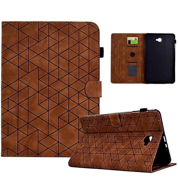 Embossed Folio Flip Smart Case for Samsung Galaxy Tab A 10.1" 2016 SM-T580/SM-T585, Premium PU Leather Kickstand Card Slots Magnetic Auto Sleep / Wake with Pen Slot Case for Tab A 10.1" 2016, Brown